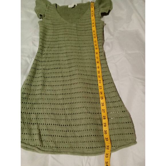 Treasure & Bond Green Crochet Knit Flutter Sleeve Linen Blend Sweater Dress Sz M - Picture 7 of 10